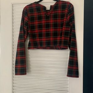 Zara Plaid Long Sleeve Crop Top